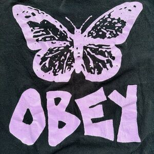 Obey Black Tee with Lavender Butterfly